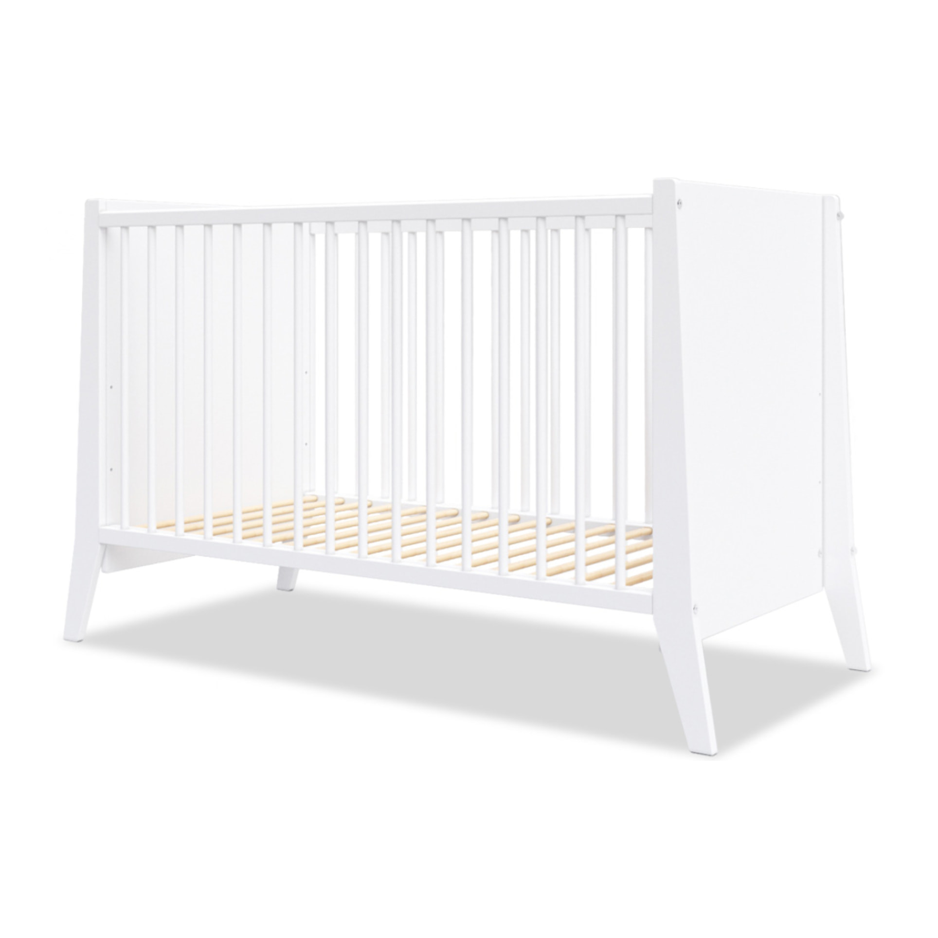 Lit Evolutif Timéo à barreaux 60 x 120 cm, Blanc, en Bois, 3 Hauteurs, Barreaux amovibles