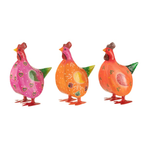 J-Line décoration Coq - acier - mix - small - 3 pièces