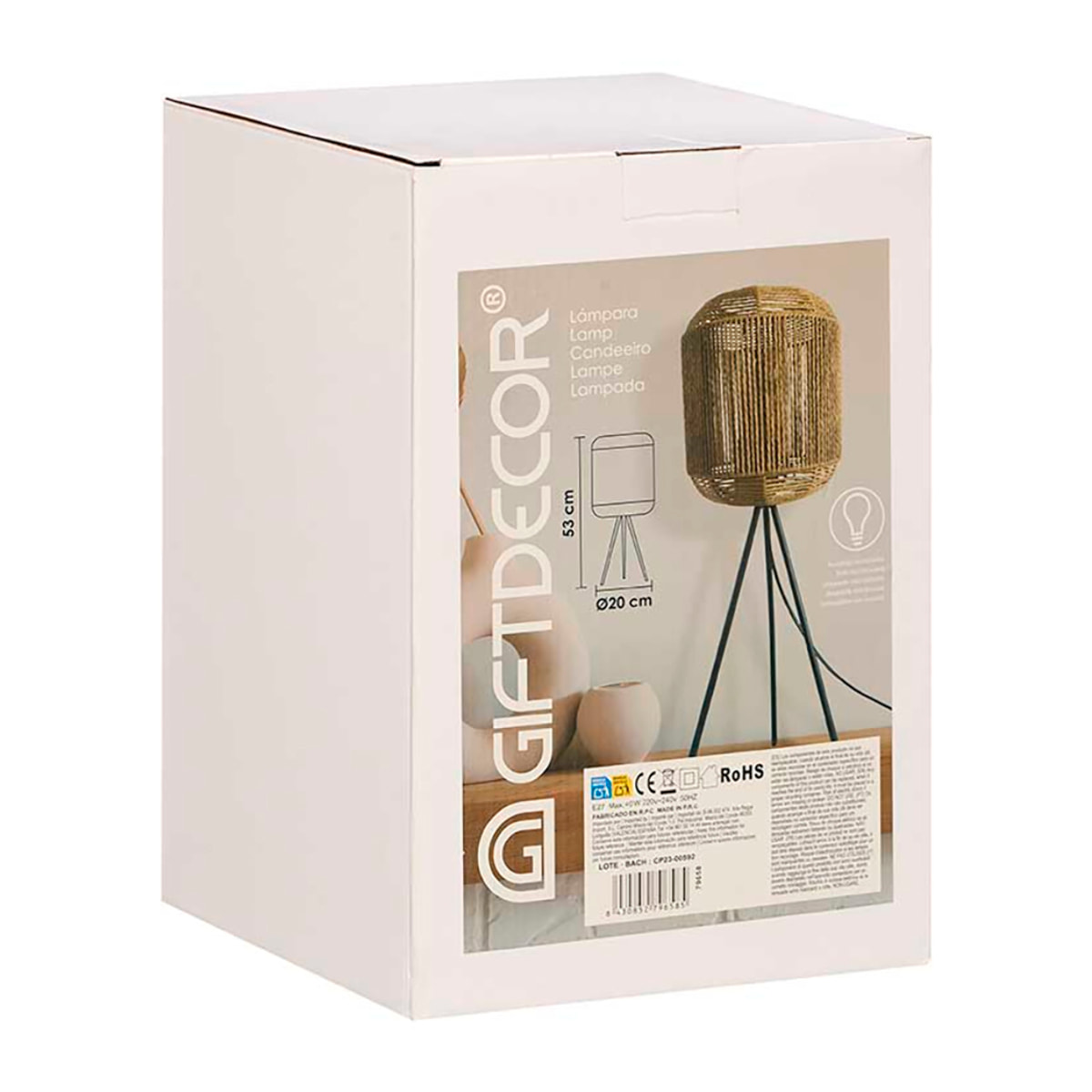 Lampada piedistallo design cilindro corda. Potenza massima 40W.