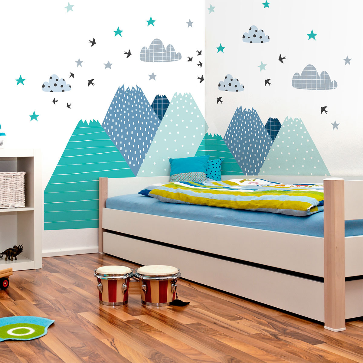 Stickers muraux enfants - Décoration chambre bébé - Autocollant Sticker mural géant enfant montagnes scandinaves JEREMIKA