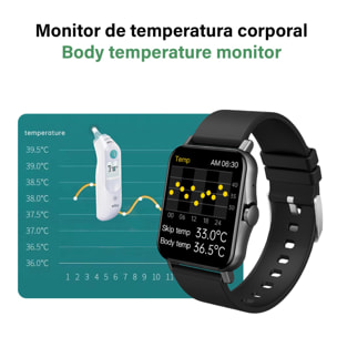 Smartwatch ZW23 con termómetro corporal, tensión y O2 en sangre. Incluye 15 modos deportivos.