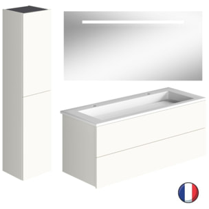 Meuble double vasque 120 cm BURGBAD Cosmo blanc mat + colonne + miroir