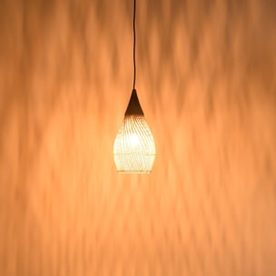 SIXTINE - Suspension 'goutte' 25x25cm rotin couleur naturelle et teck