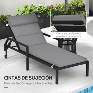 Cojín para Tumbona 196x63x6 cm Colchoneta para Tumbona de Algodón con Tela Hidrófuga Cojín de Asiento y Respaldo para Jardín Terraza Balcón Gris Claro