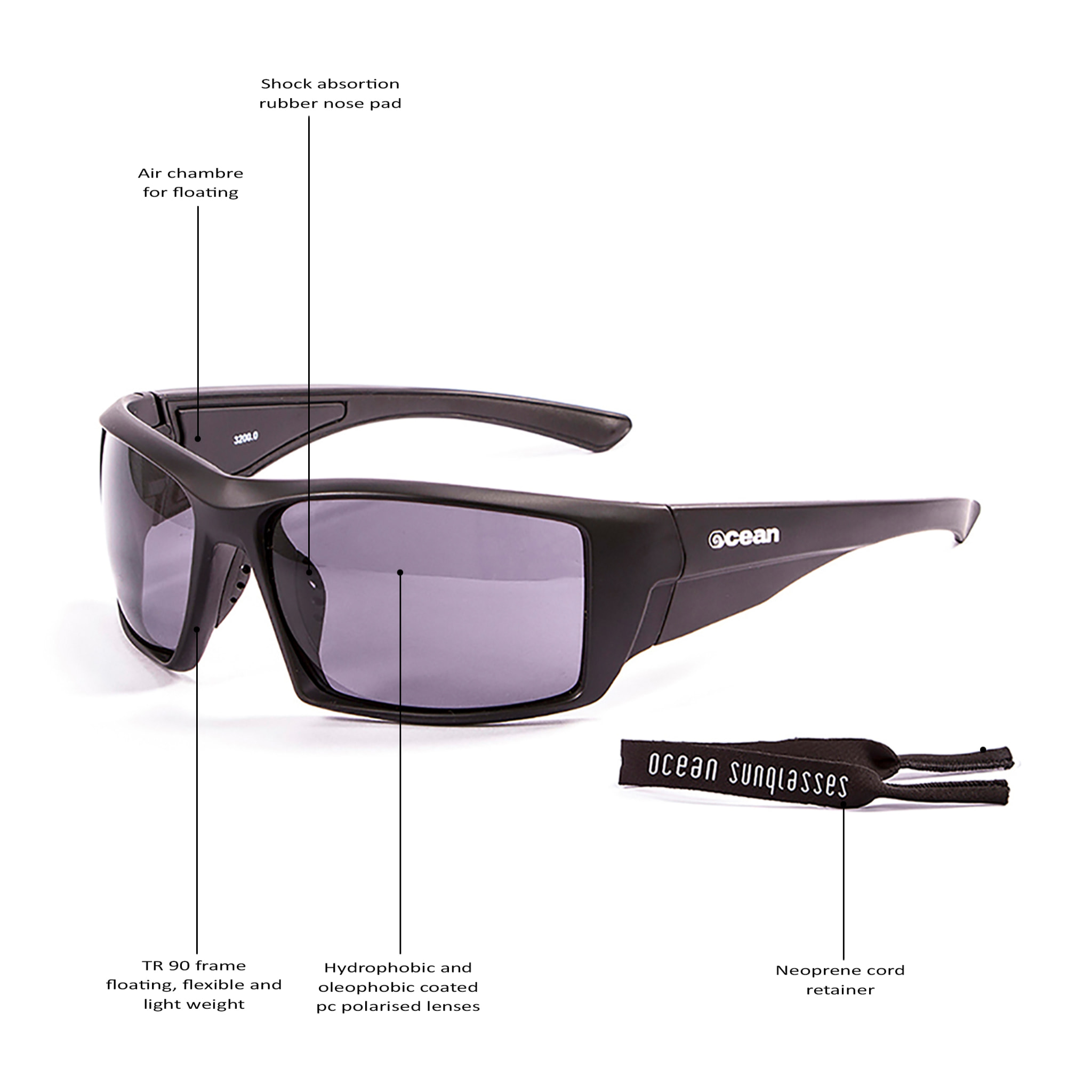 Gafas de deportes acuáticos OCEAN ARUBA - Negro mate / Ahumada