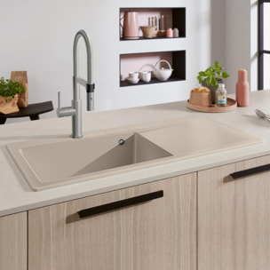 Evier a encastrer 1 bac Subway Style 60 egouttoir à droite vidage manuel Beige CeramicPlus