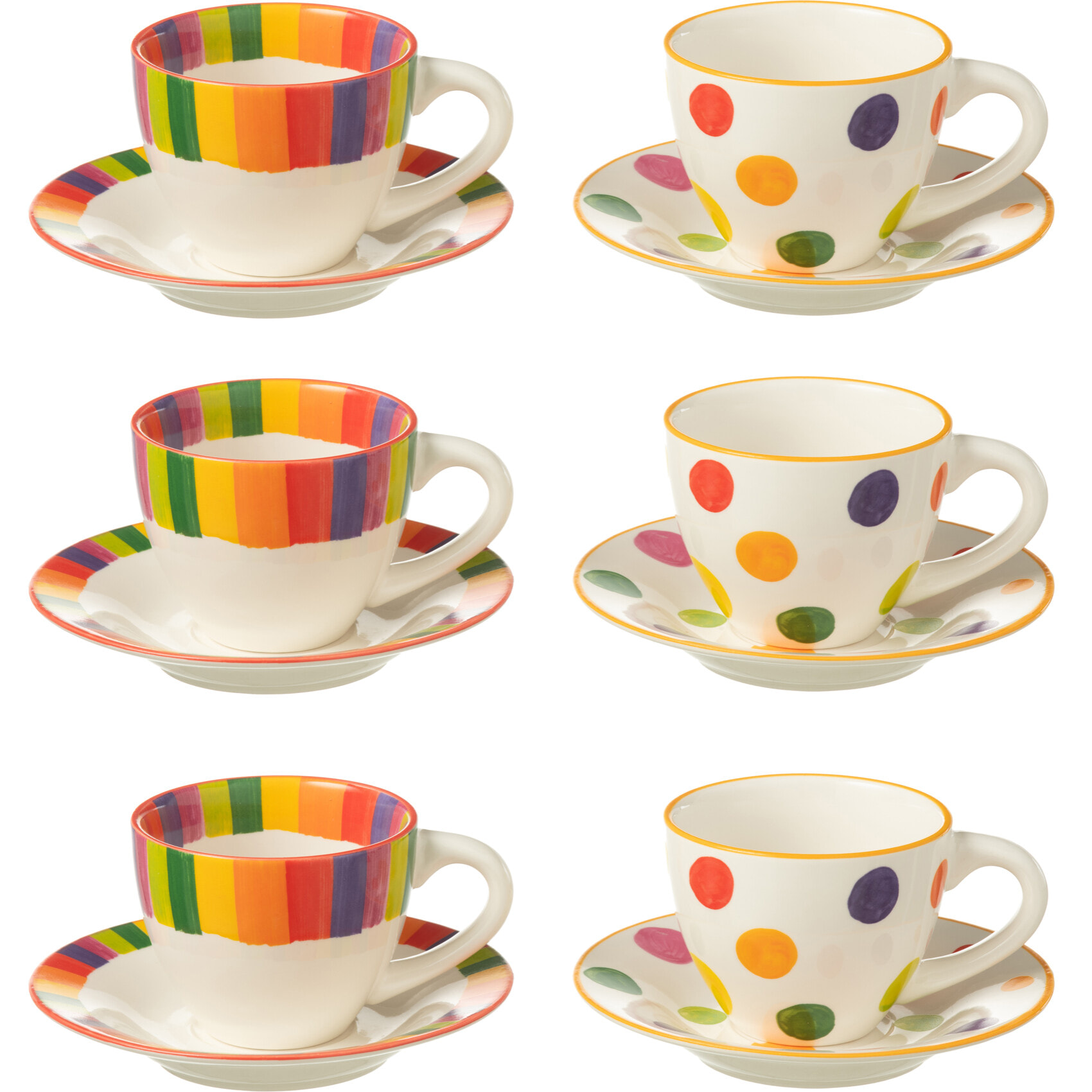 J-Line tasse + sous-tasse Polka Pois Ligne - porcelaine - mix - 2 pièces