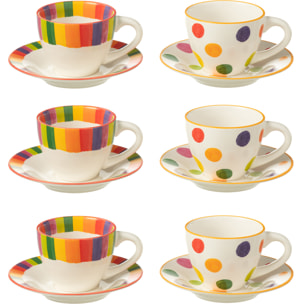 J-Line tasse + sous-tasse Polka Pois Ligne - porcelaine - mix - 2 pièces