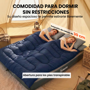Saco de Dormir Doble Adulto, Ligero, Tamaño Queen para 2 Personas 3 Estaciones, Saco de Dormir Rectangular con 2 Almohadas y Bolsa Transporte, para Días Fríos, Acampar, Senderismo Azul Oscuro
