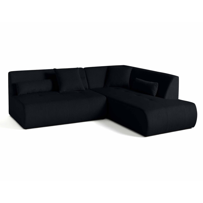 Onyx - canapé modulable d'angle droit - 5 places - en velours côtelé - Noir