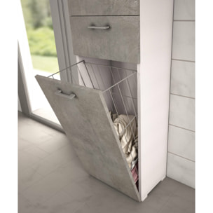 Armadio multiuso Escolzia, Mobile lavanderia lineare a 2 Ante, Colona da bagno con cestello portabiancheria, 100% Made in Italy, Cm 45x32h195, Cemento e Bianco