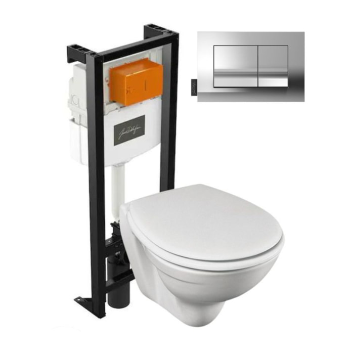 WC suspendu sans bride Patio + bâti-support + plaque chromé