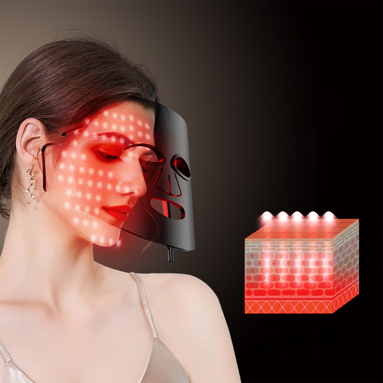 Máscara de tratamientos de la piel por luz. Cuidado facial, anti edad, rejuvenecimiento de la piel.