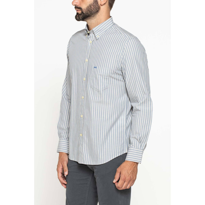 CAMICIA FANTASIA TINTO FILO CON COLLO BUTTON-DOWN