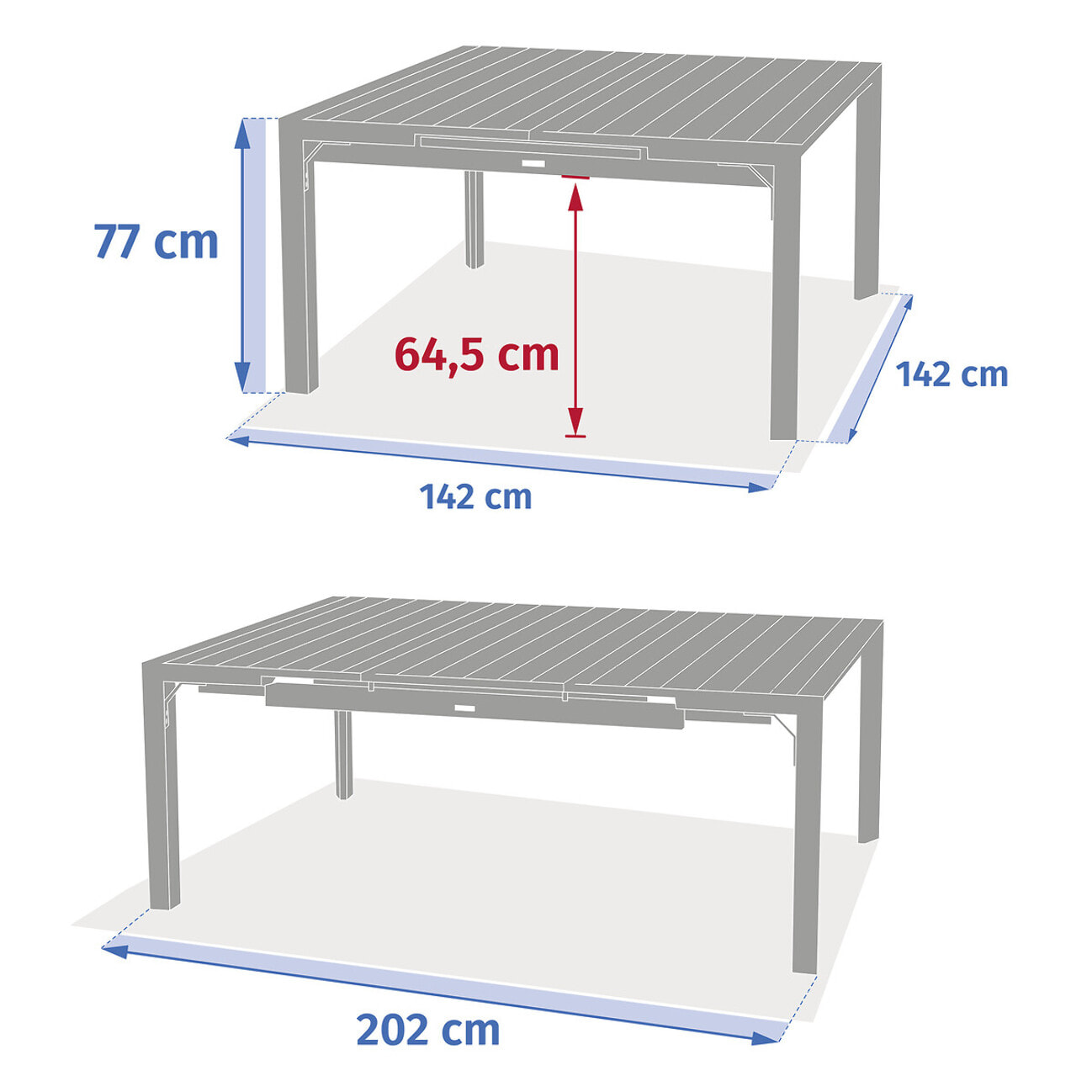 Table de jardin extensible carrée "Évasion" effet bois honey & argile 10 places lates en aluminium