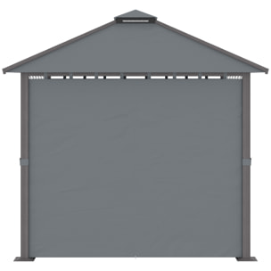 Pavillon de jardin style contemporain - barnum avec rideaux - dim. 2,96L x 2,96l x 2,8H m - alu. polyester gris