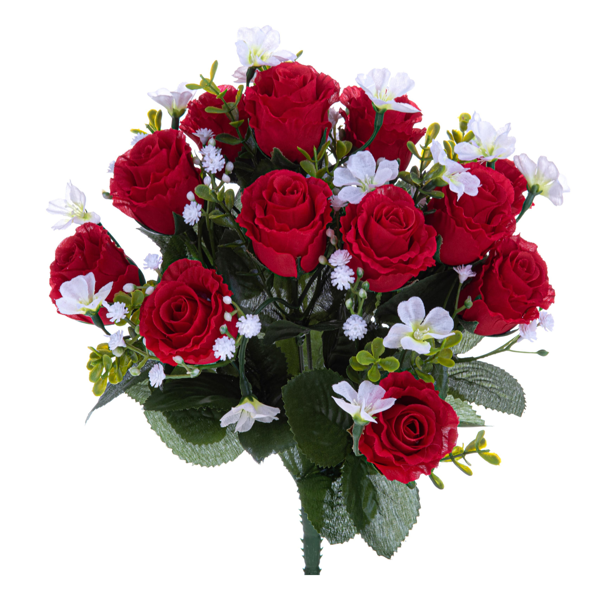 Bouquet Di Rose E Gipsophila. Altezza 33 Cm - Pezzi 4 - 23X33X23cm - Colore: Rosso - Bianchi Dino - Fiori Artificiali