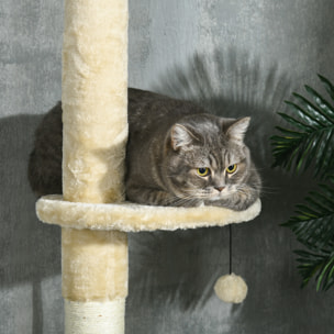 Árbol para Gatos de Suelo a Techo de 225-255 cm Torre para Gatos Altura Ajustable con Cueva Plataformas Hamaca Postes Rascadores Rampas y Bolas Colgantes Ø48x225-255 cm Beige