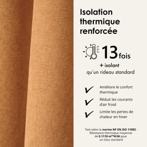 Rideau thermique phonique et semi occultant à galons fronceurs KONFOR - Jaune Ocre