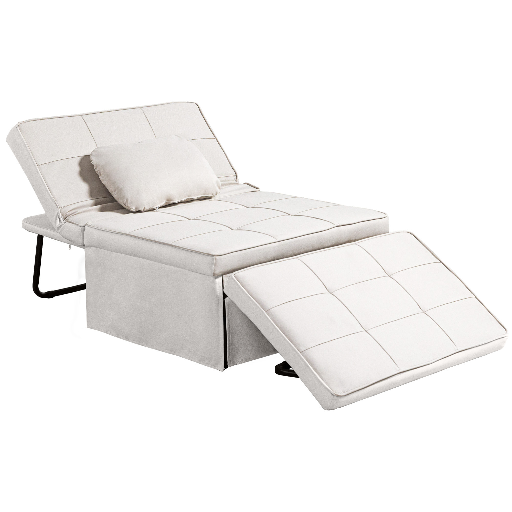 Sofá Cama Plegable 3 en 1 Sofá Cama de 1 Plaza Tapizado en Lino Sofá Cama Convertible con Respaldo Ajustable en 5 Posiciones Reposapiés y Reposacabezas Carga 200 kg Crema