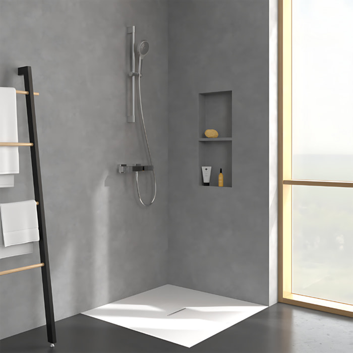 Mitigeur douche thermostatique Universal rectangle + Ensemble de douche Verve Showers chromé