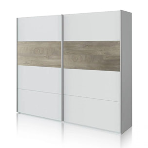 Armario Brike 180 2 puertas correderas Blanco Artik (Blanco Mate) – Roble Alaska