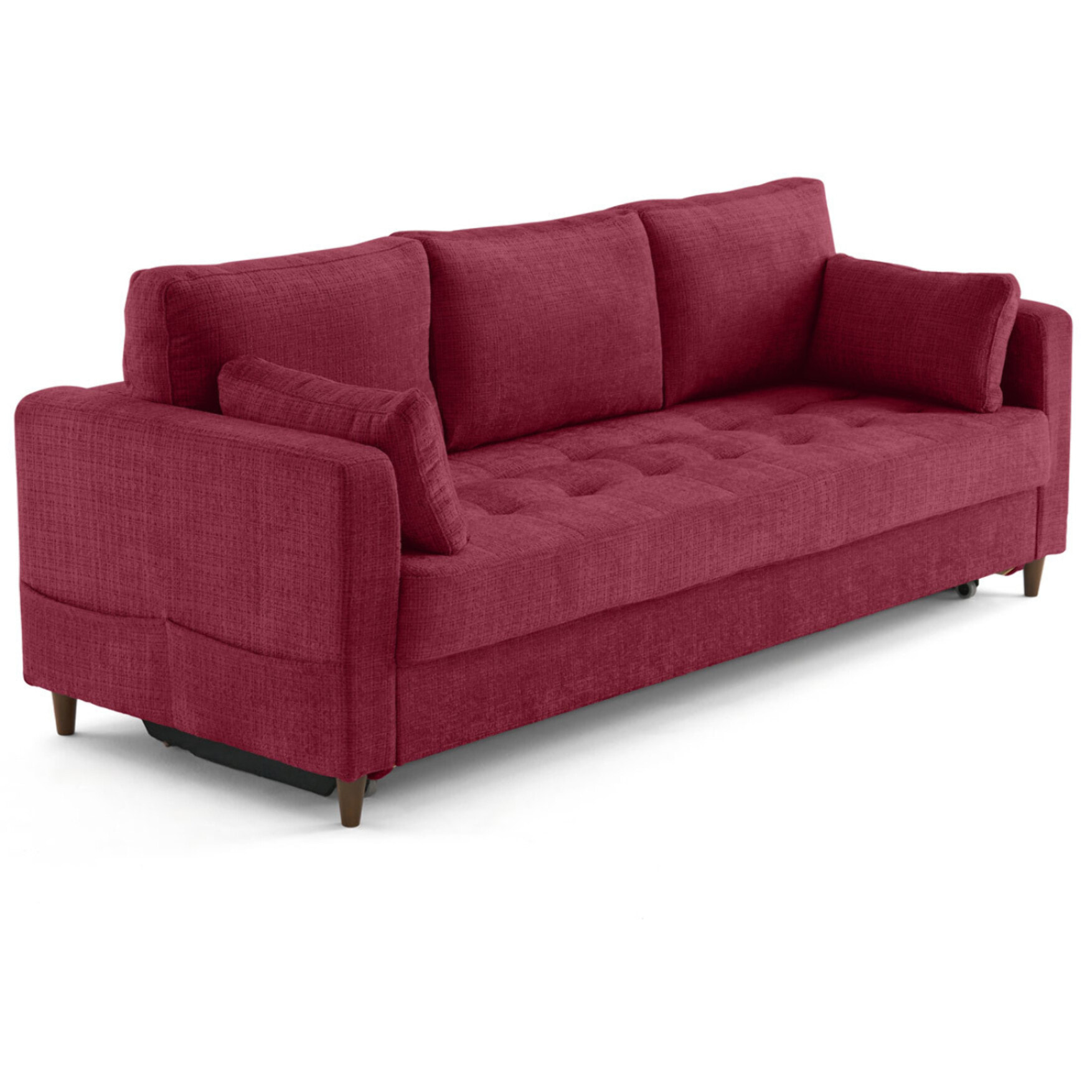 Anna - canapé droit 3 places convertible avec poche en velours texturé - Prune