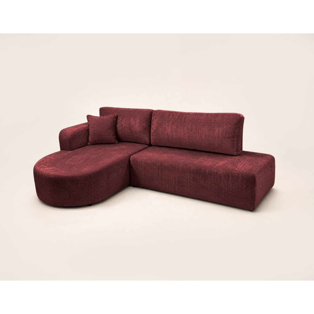 Miro - Canapé d'angle gauche 4 places convertible avec coffre en velours texturé - Prune