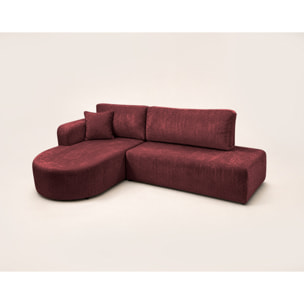 Miro - Canapé d'angle gauche 4 places convertible avec coffre en velours texturé - Prune