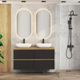 CONJUNTO DE BAÑO NIA | MUEBLE SUSPENDIDO | 140 CM NEGRO | CUATRO CAJONES | LAVABO SOBRE ENCIMERA | NO INCLUYE ESPEJO | MUEBLE MONTADO| ALDAY
