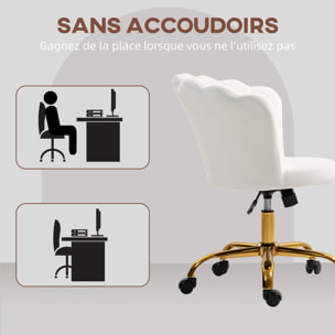 Chaise bureau velours design coquillage piètement acier doré blanc