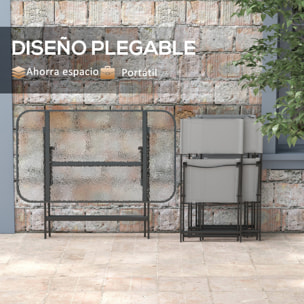 Conjunto Mesa y 4 Sillas de Jardín Plegable Juego de Comedor de 5 Piezas con Mesa de Vidrio Templado Estilo Moderno para Terraza Patio Gris