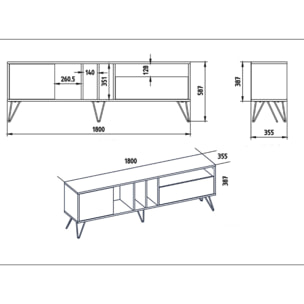 CUVU - Meuble TV bois et or avec rangement 180 cm