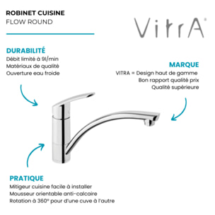 Robinet de cuisine bec bas Flow Round chromé