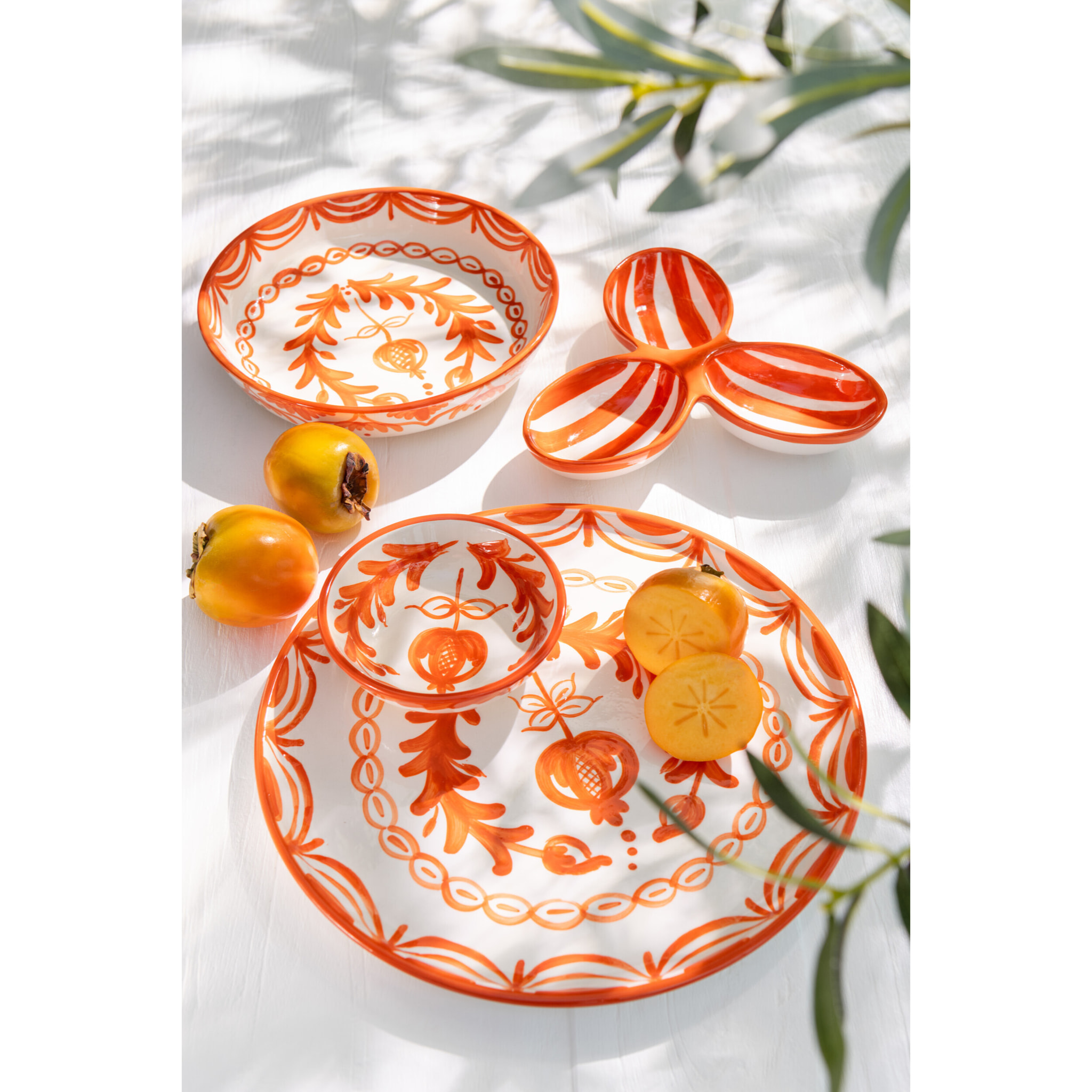 J-Line bol Granada High - céramique - blanc/orange - small - Ø 14 cm