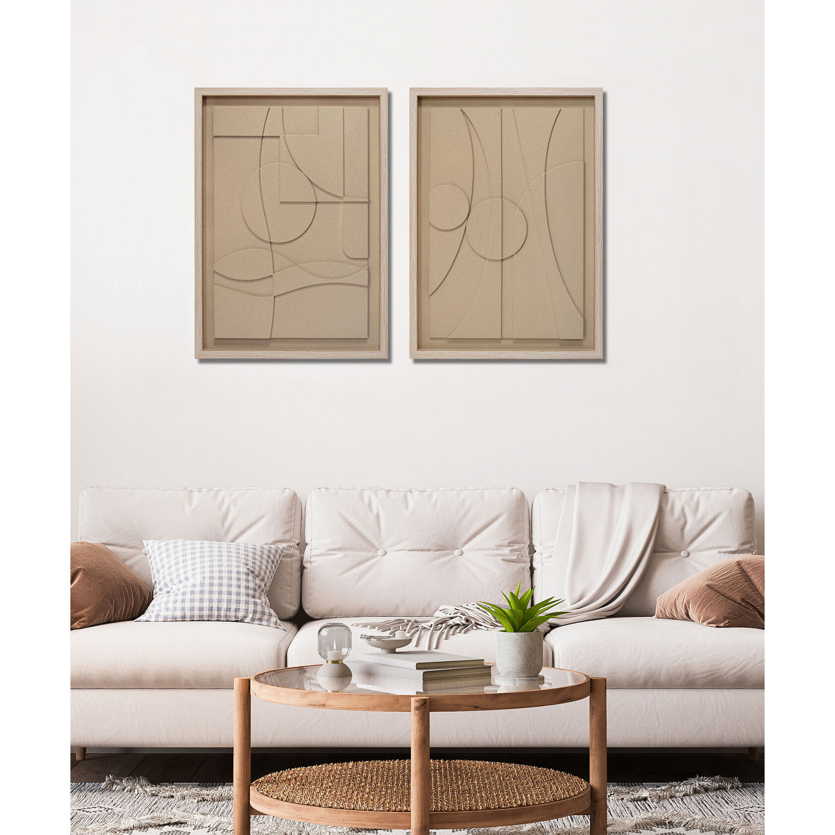 Cuadro Curves resina 3D texturizado beige 70x50x4 cm