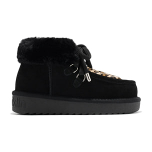 Botín de Mujer de Piel con Forro Interior Nordic Mid Fur Negro / Leopardo