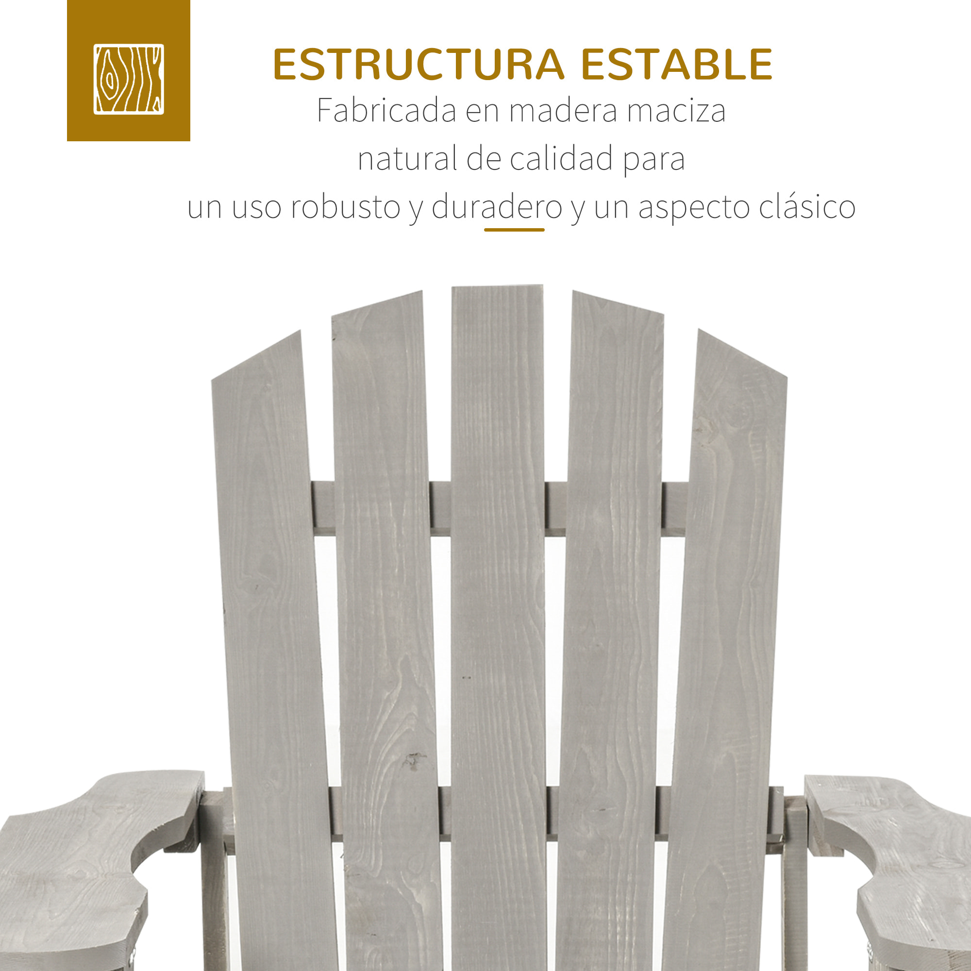 Silla Adirondack de Madera Silla de Jardín con Asiento Extra Ancho Carga 150 kg para Patio Terraza Balcón 78x89x88 cm Gris Claro