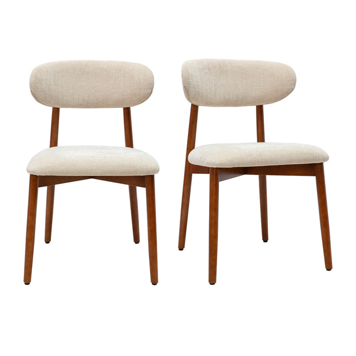 Chaises en tissu effet velours texturé beige et bois foncé noyer (lot de 2) SIAME