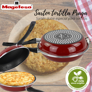 Magefesa PRAGA sartén tortilla 20, acero esmaltado vitrificado, en granate, inducción y lavavajillas