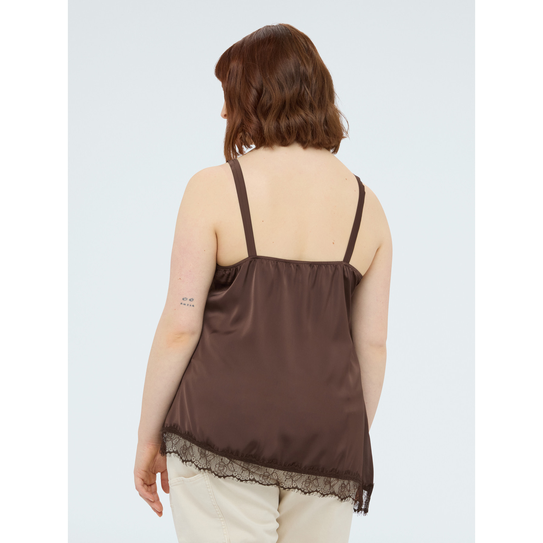 Fiorella Rubino - Top in raso con dettagli in pizzo - Marrone