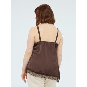 Fiorella Rubino - Top in raso con dettagli in pizzo - Marrone