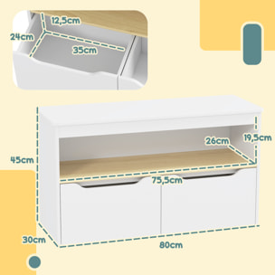 Estantería para Juguetes Infantil Librería Infantil con 2 Cajones y Compartimento para Salón Dormitorio Sala de Juegos 80x30x45 cm Blanco