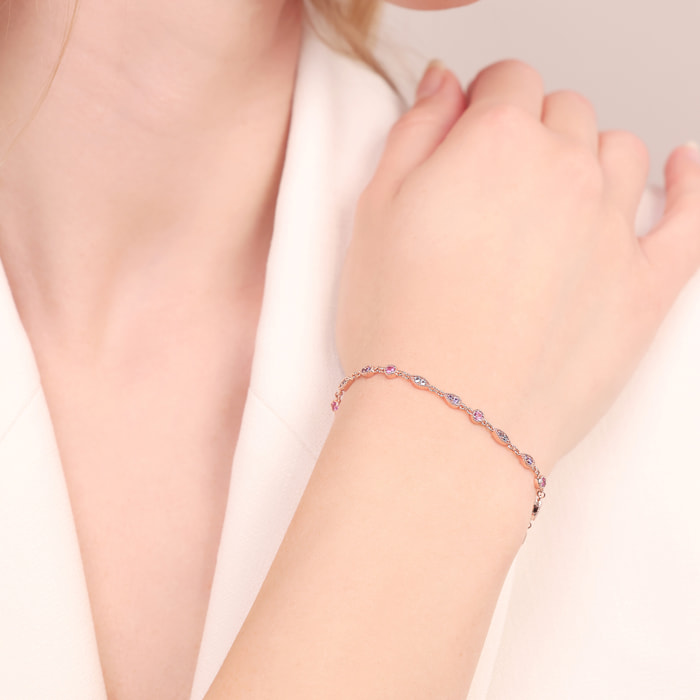 Bracciale Tennis con Elementi Tondi e a Marquise e Cubic Zirconia Colorate