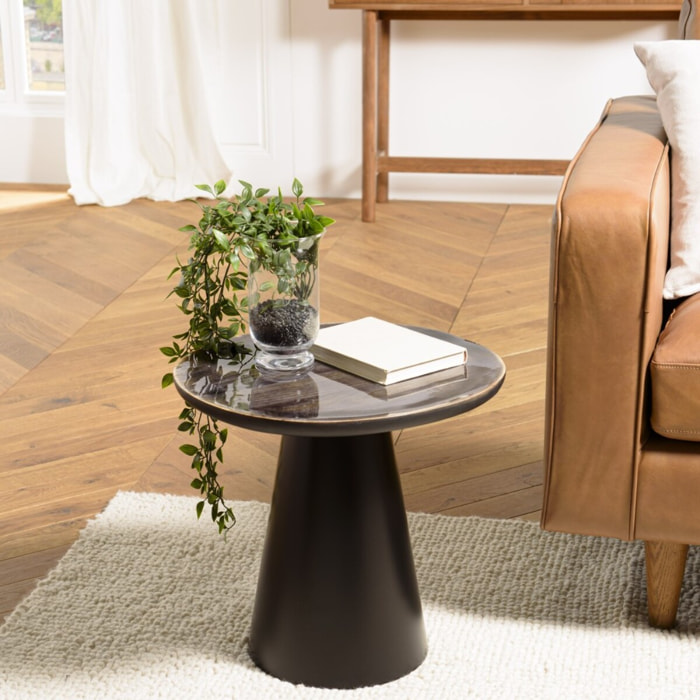 JAMES - Table d'appoint 45x42cm plateau en manguier émaillé pied métal JAMES