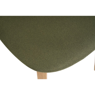 Chaises vintage en bois clair chêne et tissu effet velours texturé vert kaki (lot de 2) LUCIA