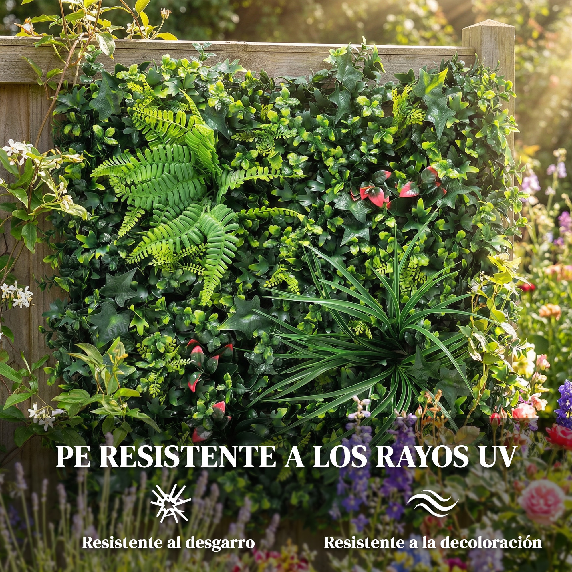 Set de 6 Setos Artificiales Ocultación Jardín, 50x50 cm, Pantallas de Valla de Privacidad Tipo Milán, Fácil Montaje, Anti-UV, para Terraza, Balcón, Exterior, Decoración de Hojas, Verde