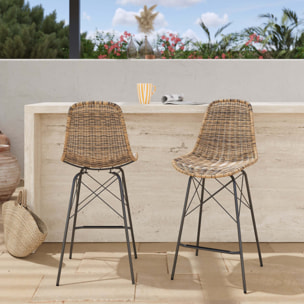Lot de 2 chaises de bar 63 cm en résine tressé marron - Tiptur