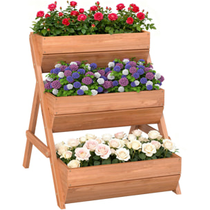 Jardinera de Madera de 3 Niveles, Jardinera Elevada Exterior con Orificios de Drenaje, Macetero para Cultivos de Plantas, Flores, para Terraza, Jardín, 65x75x76 cm, Marrón