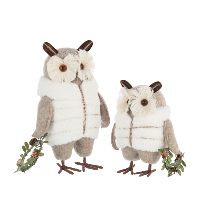 J-Line figurine Hibou + Manteau - polyester - beige/blanc - large